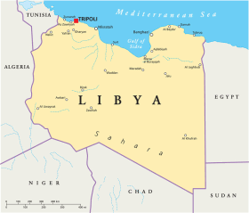 Libya map with capital Tripoli