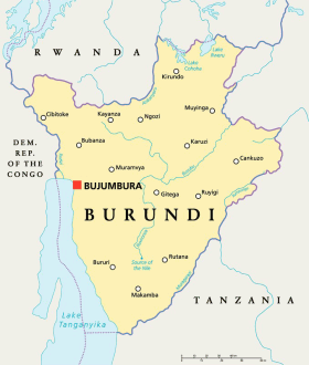 Burundi map with capital Bujumbura