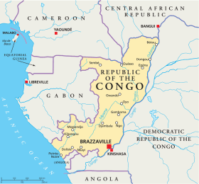Republic of Congo map with capital Brazzaville