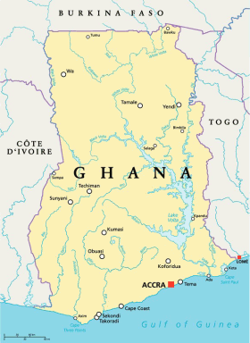 Ghana map with capital Accra