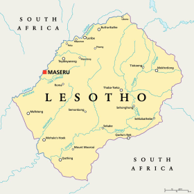Lesotho map with capital Maseru
