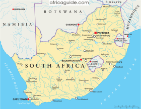 South Africa map with capital Pretoria