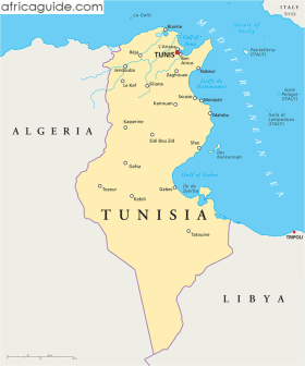 Tunisia map with capital Tunis