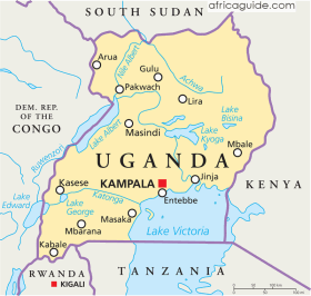 Uganda map with capital Kampala