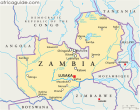 Zambia map with capital Lusaka